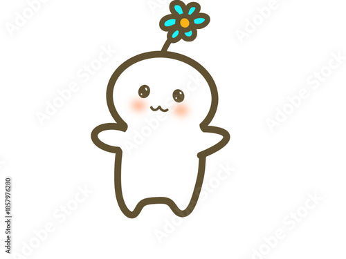Cute Character with Flower on Head, Kawaii Illustration
