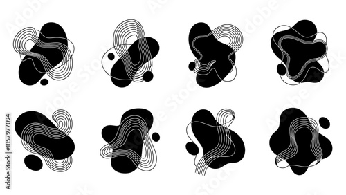 Abstract Black Liquid Shapes with Wavy Lines Collection.
