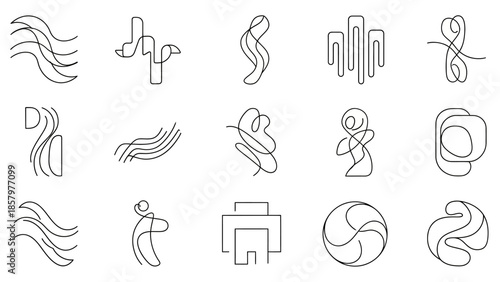 Abstract continuous line art collection of various shapes and forms.