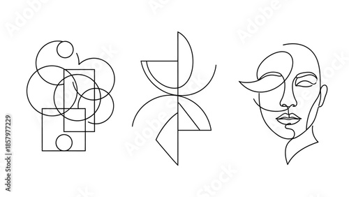 Abstract Line Art Collection - Geometric Shapes and Human Face.