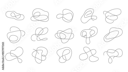 Abstract tangled line shapes set, modern minimalist design elements.