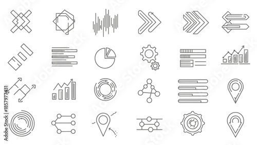 Collection of Data Visualization and Infographic Icons for Business and Technology.