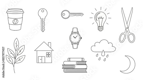 Collection of Hand Drawn Everyday Objects and Symbols Doodle Art.