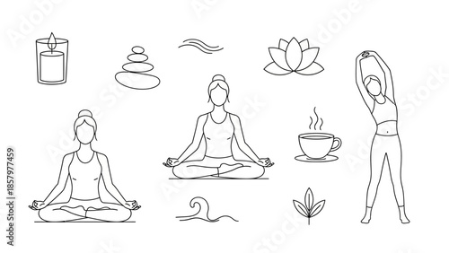 Collection of Hand Drawn Yoga and Wellness Elements.