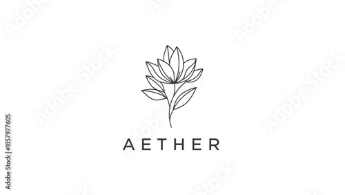 Elegant Aether Logo with Minimalist Floral Design.