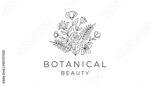 Elegant Botanical Beauty Logo with Hand-Drawn Floral Bouquet Design.