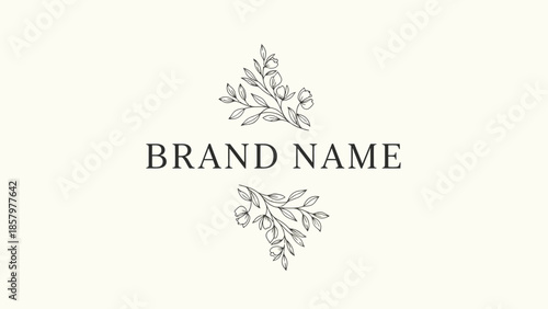 Elegant Botanical Brand Name Logo with Delicate Leaf and Berry Illustrations.