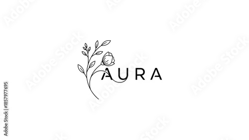 Elegant Botanical Logo Design with AURA Text.