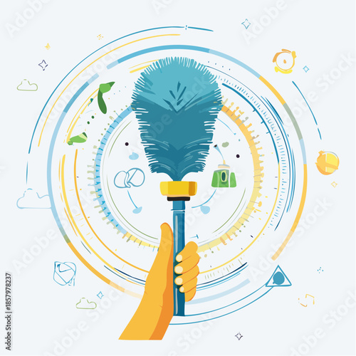 Hand holding a blue duster for cleaning