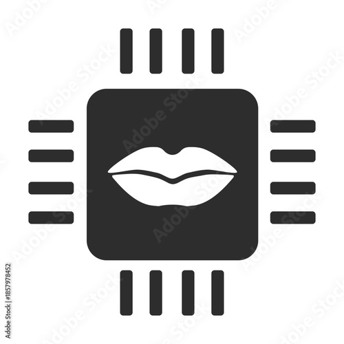 AI App Neural Processor Language Learning Microchip Vector Icon Silhouette Illustration
