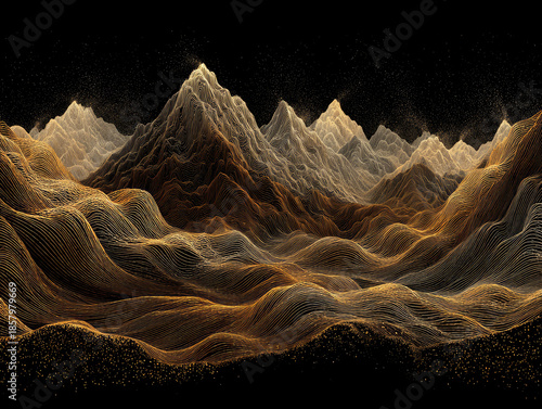 Abstract Gold and Brown Mountain Range