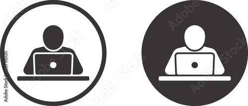 Remote Work Icon Set Freelancer Working on Laptop User Avatar Black and White Minimal Vector 