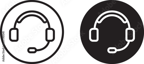 Customer Support Headset Icon Set Call Center Service Communication Black and White Minimal Vector