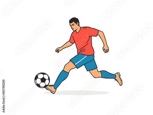A man sprinting forward as if chasing or kicking a ball, expressing speed and athletic performance in a modern flat vector style.