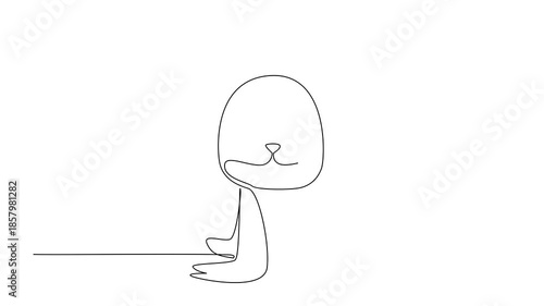 Animation of single line drawing of a small, cute sea lion sitting upright, symbolizing a friendly and playful marine animal. An international event Marine Conservation Day. Full length motion