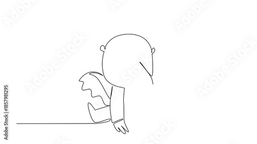 Animation of one line drawing of a cute giant anteater sitting down with its long snout visible, symbolizing a distinctive South American mammal. Event South American Wildlife Day. Full length motion