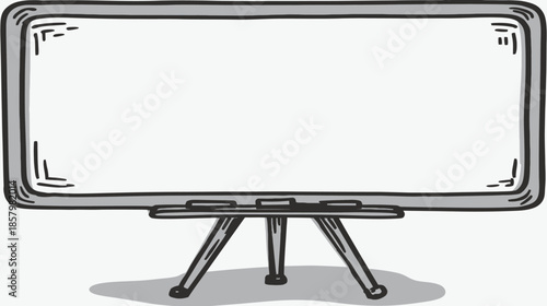 Hand drawn blank whiteboard on a stand, empty easel with copy space. Cartoon sketch illustration for education, business, or presentation.