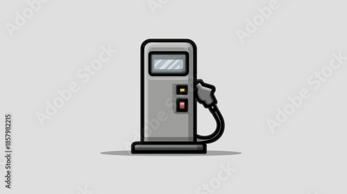 Cartoon fuel pump icon illustration. Simple gray gas station dispenser graphic for petrol, gasoline, energy, and transportation concepts.