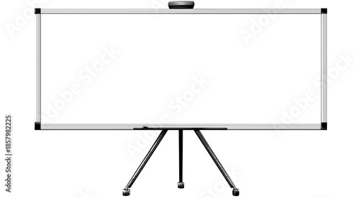 Clean blank white marker board on an adjustable tripod stand for presentations, office, school, and brainstorming sessions