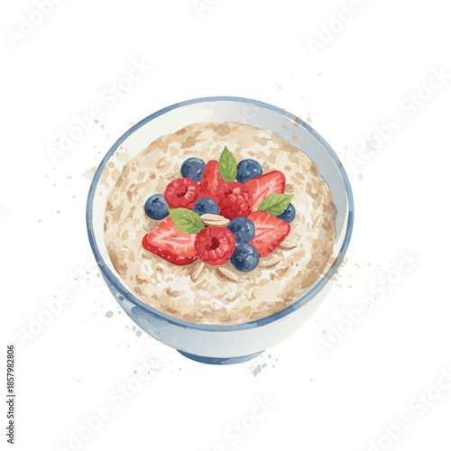 A bowl of cereal with colorful toppings in a flat vector style. Bright and playful, perfect for breakfast and food illustrations.