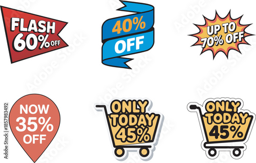 A set of colorful vector discount labels and stickers for shopping promotions
