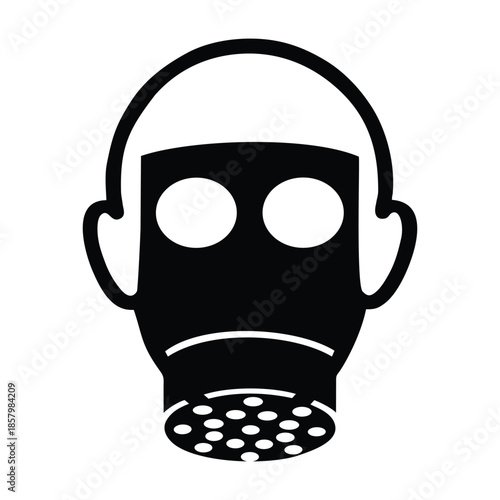 Minimalist Black Gas Mask Silhouette Icon for Respiratory Protection Safety Symbols and Industrial Hazard Graphics - Professional Vector Stock Image