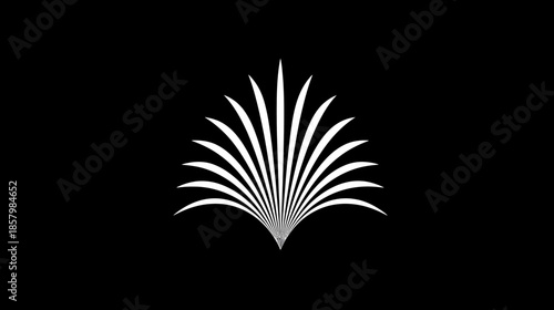 Elegant minimalist abstract white fan design element on black background. Stylized Art Deco graphic for luxury and modern concepts.