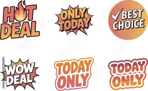 A set of colorful vector promotional stickers for special offers and sales campaigns.
