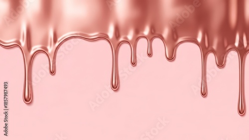 Rose Gold Metallic Paint Dripping Down Pink Background.