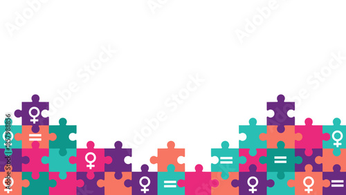 Puzzle Pieces Equality Symbols Border Frame International Women's Day