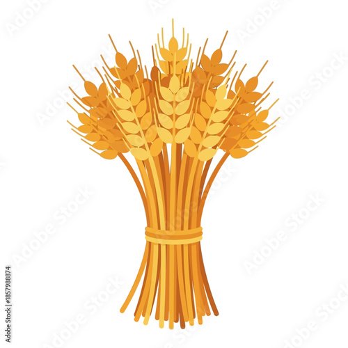 Vector icons Golden sheaf of ripe wheat stalks tied together isolated on white. EPS Editable