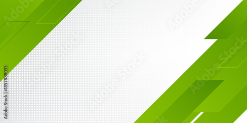 Bright green and grey geometric hi-tech shapes corporate banner design. Vector futuristic background