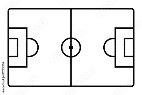 Soccer Field Top View Black and White Line Illustration