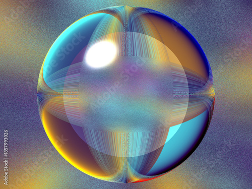 A colorful sphere with a blue center and a yellow rim