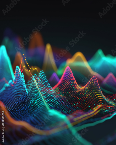 abstract data wave visualization, digital signal flow background, colorful analytics waveform

