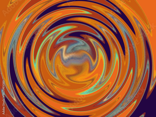 A colorful swirl of orange, green, and purple