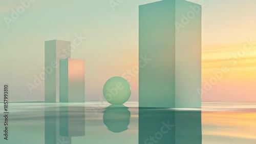 Abstract geometric composition with sphere and rectangular shapes