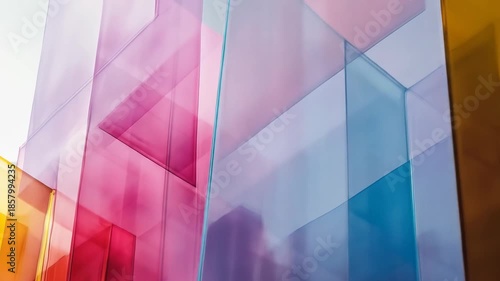 Abstract geometric composition with transparent colorful shapes