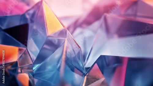 Abstract geometric crystal structure with colorful light reflections