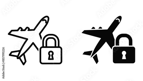 Airplane security with locked padlock