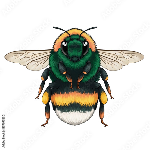 Detailed illustration of a vibrant bumblebee with intricate patterns and textures showcasing its beauty.