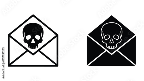 Dangerous email symbol with skull inside envelope