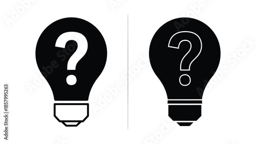 Black light bulb with question mark on white background