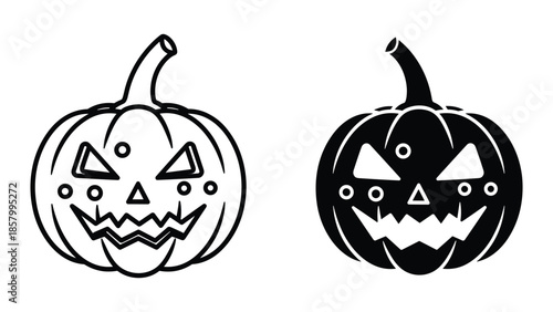 Black and white jack o lantern pumpkin illustration for halloween