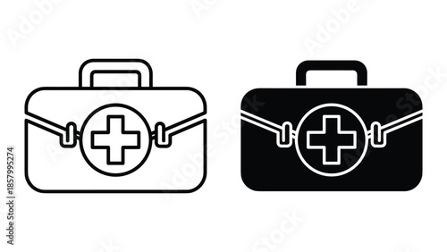 Medical kit icon set for health care
