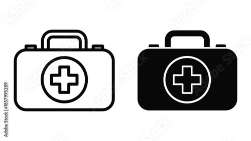 First aid kit icon set for medical emergency
