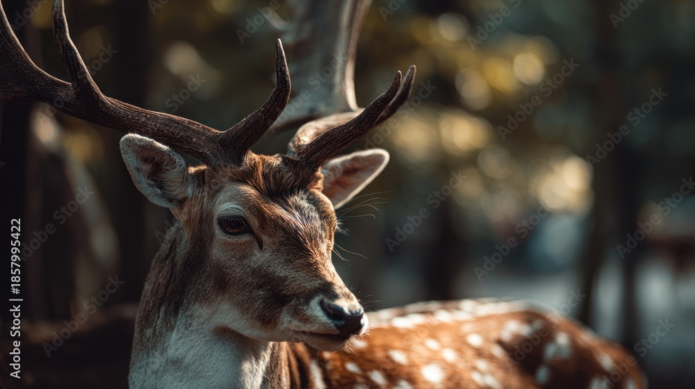 Fototapeta premium Majestic fallow deer portrait: a serene animal in its natural habitat