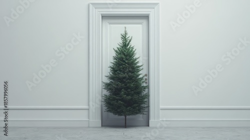 Christmas tree in doorway, white room, interior design,  possible stock photo
