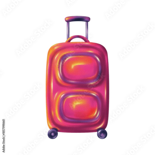 Vibrant pink suitcase with handle and wheels on a white background