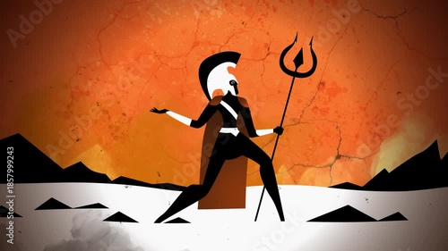 poseidon neptune god of the seas in ancient greek orange vase style